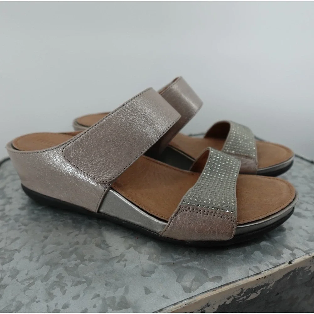Montana Artisan Crafted Womens 8M‎ Metallic Rhinestone Wedge Sandals 4308693
